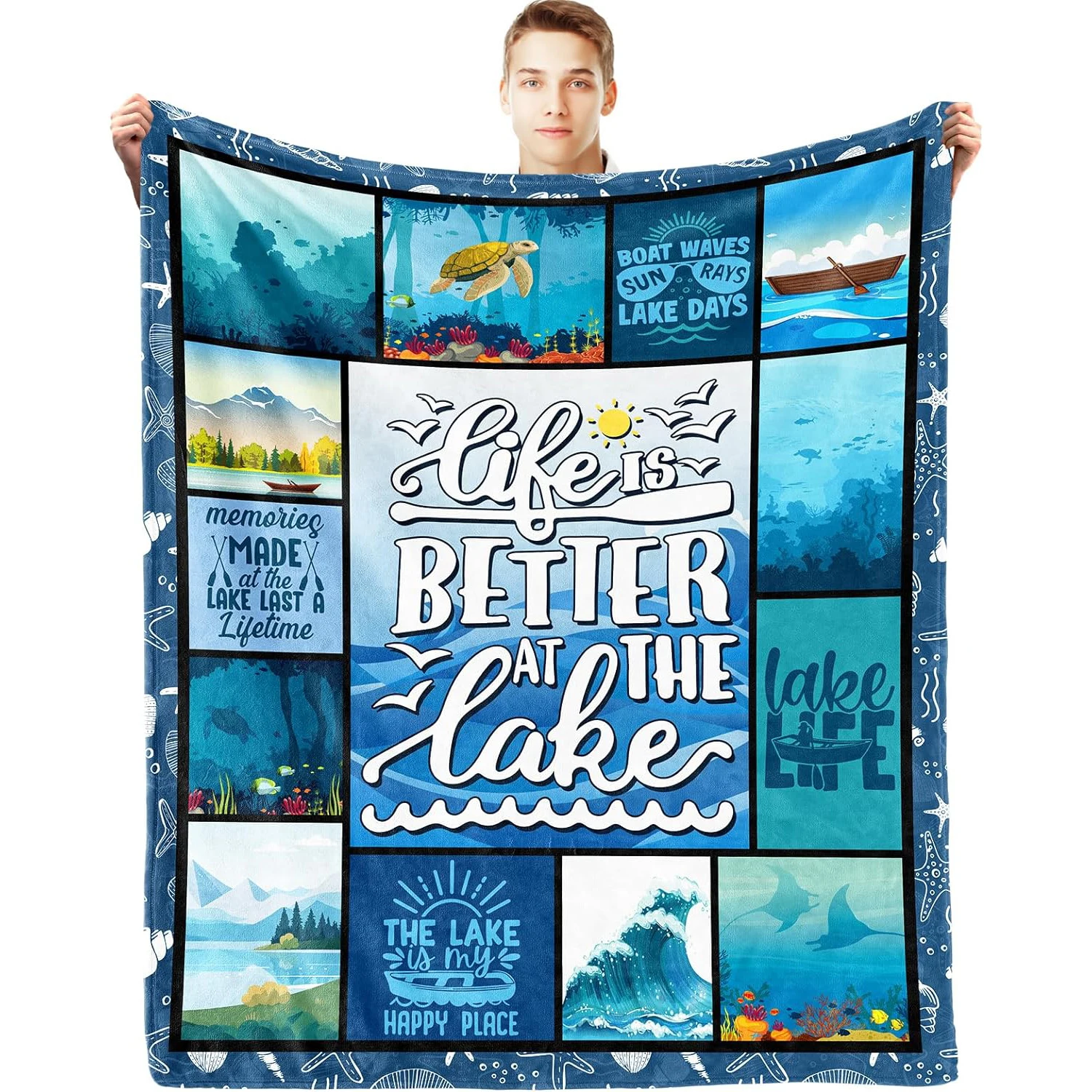 Christmas birthday gift for children's fathers Customized blanket, comfortable and soft seaside cottage flannel blanket