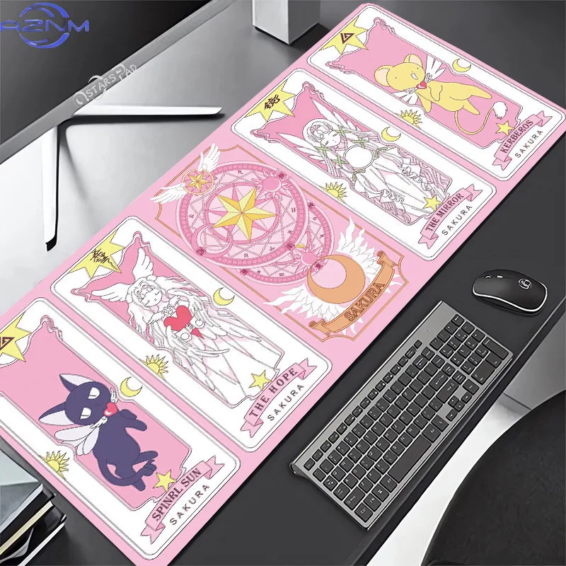 Pink Cardcaptor Sakura Large Deskmat Magic Wand  Rubber Playmat Cartoon Gaming Laptop Keyboard Mat Anti-slip