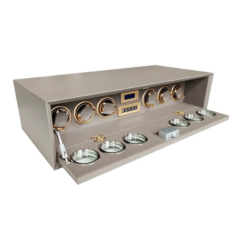 

Customizable Full Leather Single Layer Round Window Fingerprint Smart Unlocking Watch Safe Box