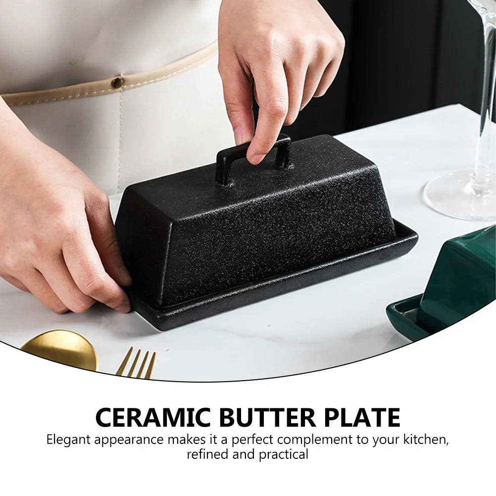 

1Set Ceramic Butter Box Smooth Surface Easy Clean Airtight Cover for Butter Storage Microwave Safe Snack Serving Dish Tableware