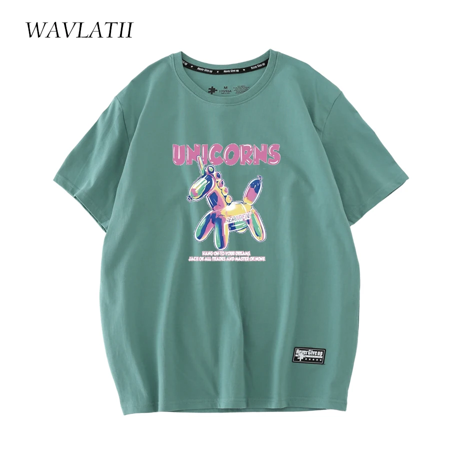 WAVLATII New 2023 Women Sweet Printed T Shirts Female White Black Soft Thick Cotton Summer Tees Lady Short Sleeve Tops WT2231