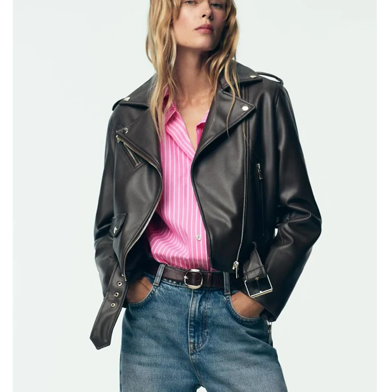 

Повседневное байкерское пальто из искусственной кожи, женское пальто, осеннее новое модное корейское пальто, универсальное длинное пальто для поездок на работу и ветер