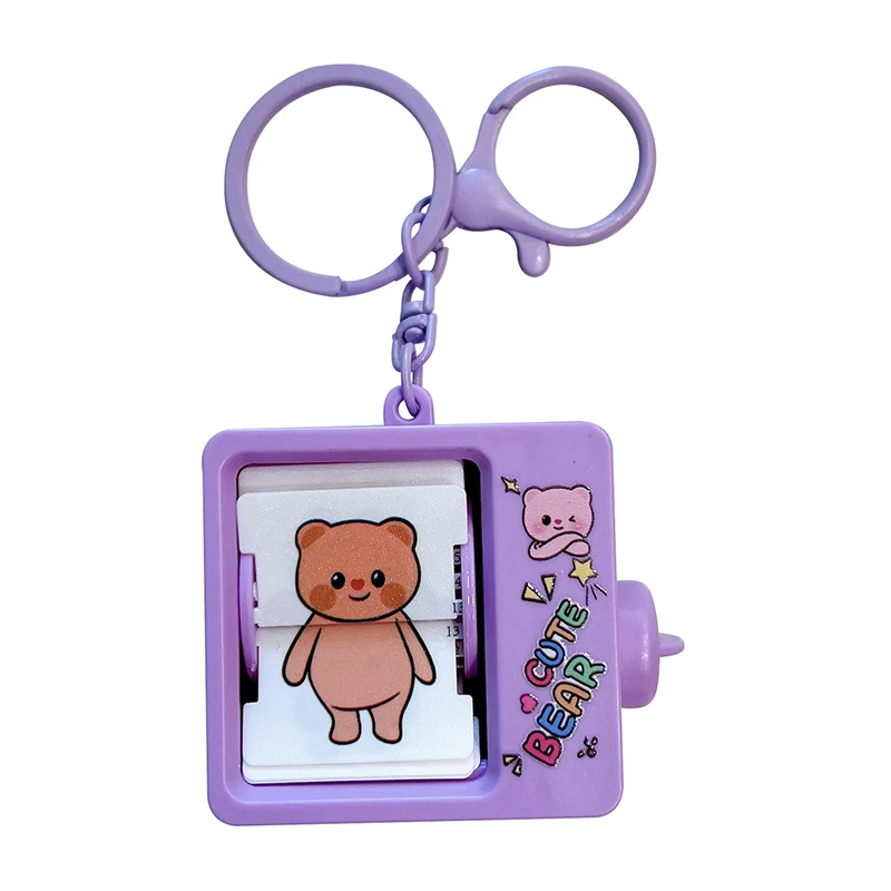 Creative Funny Bear Pig Flip Book Keychain Charms Cartoon Cute Dancing Animals Toy Pendant Backpack Hanging Jewelry Girls Gift