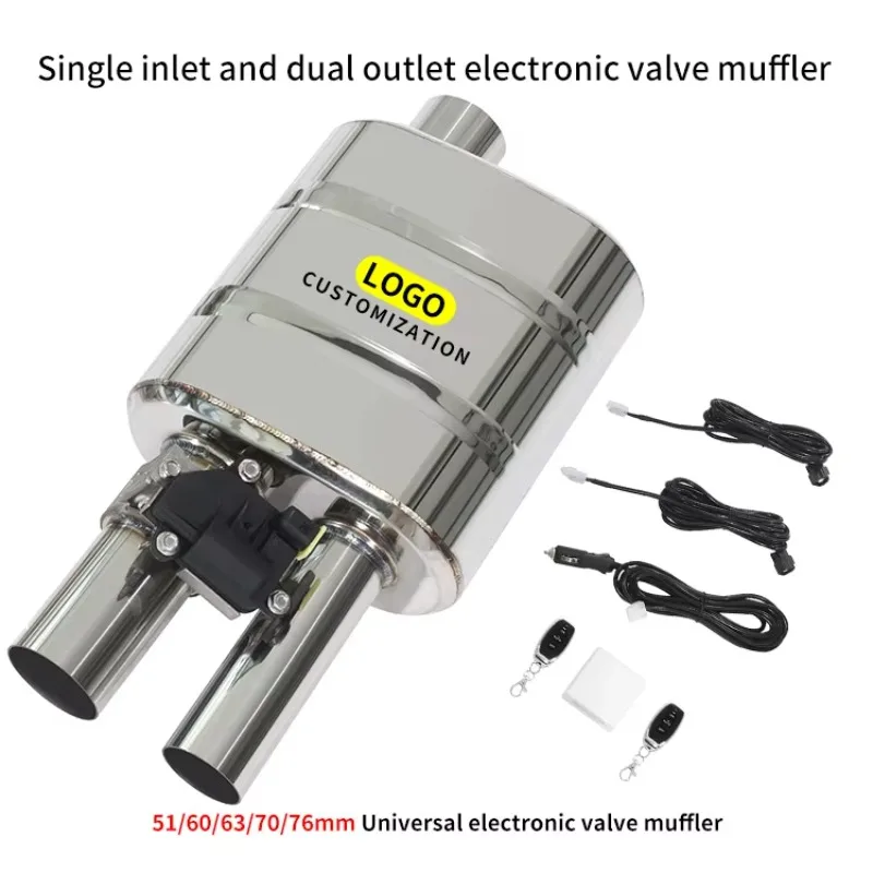 HotUniversal 51mm/60mm/63mm/70mm/76mm Single Inlet Double Outlet Electronic Valve Muffler Car Tail  Retrofit for Catback Exhaust