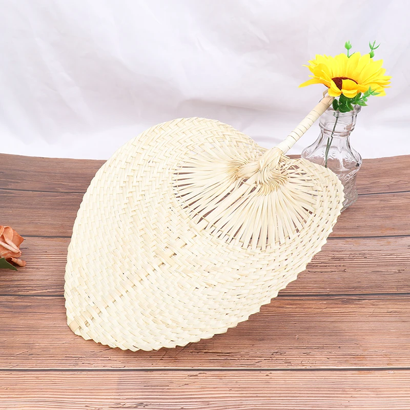 Chinese Style Handmade Palm Leaf Woven Hand Heart Shaped Mosquito Repellent Fans