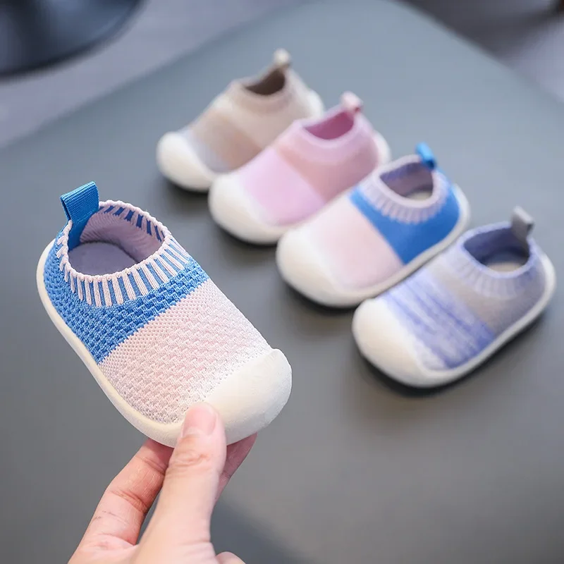 Baby Walking Shoes Soft Sole Breathable Knit Spring&Autumn Casual Shoes 2024 New Stretch Fabric Sock Shoes Slip-on Dirt-proof