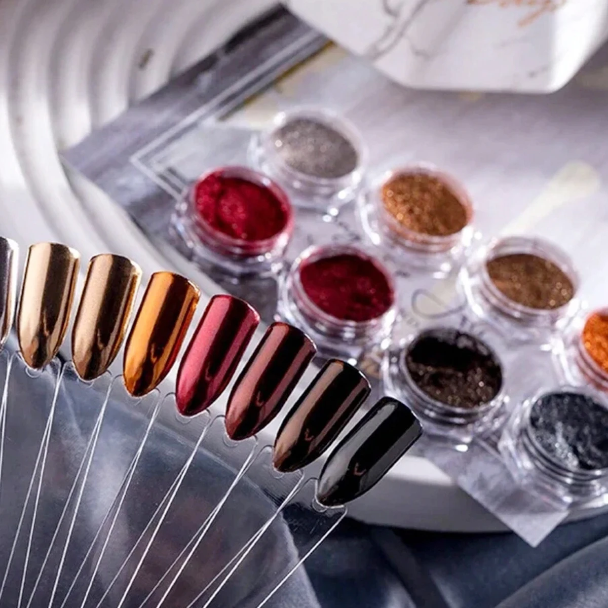 Magic Mirror Sparkling Powder Set, pintura metálica escura, Nail Art Decoração, DIY Charm Products, Outono, Inverno, 5 Pcs, 8Pcs