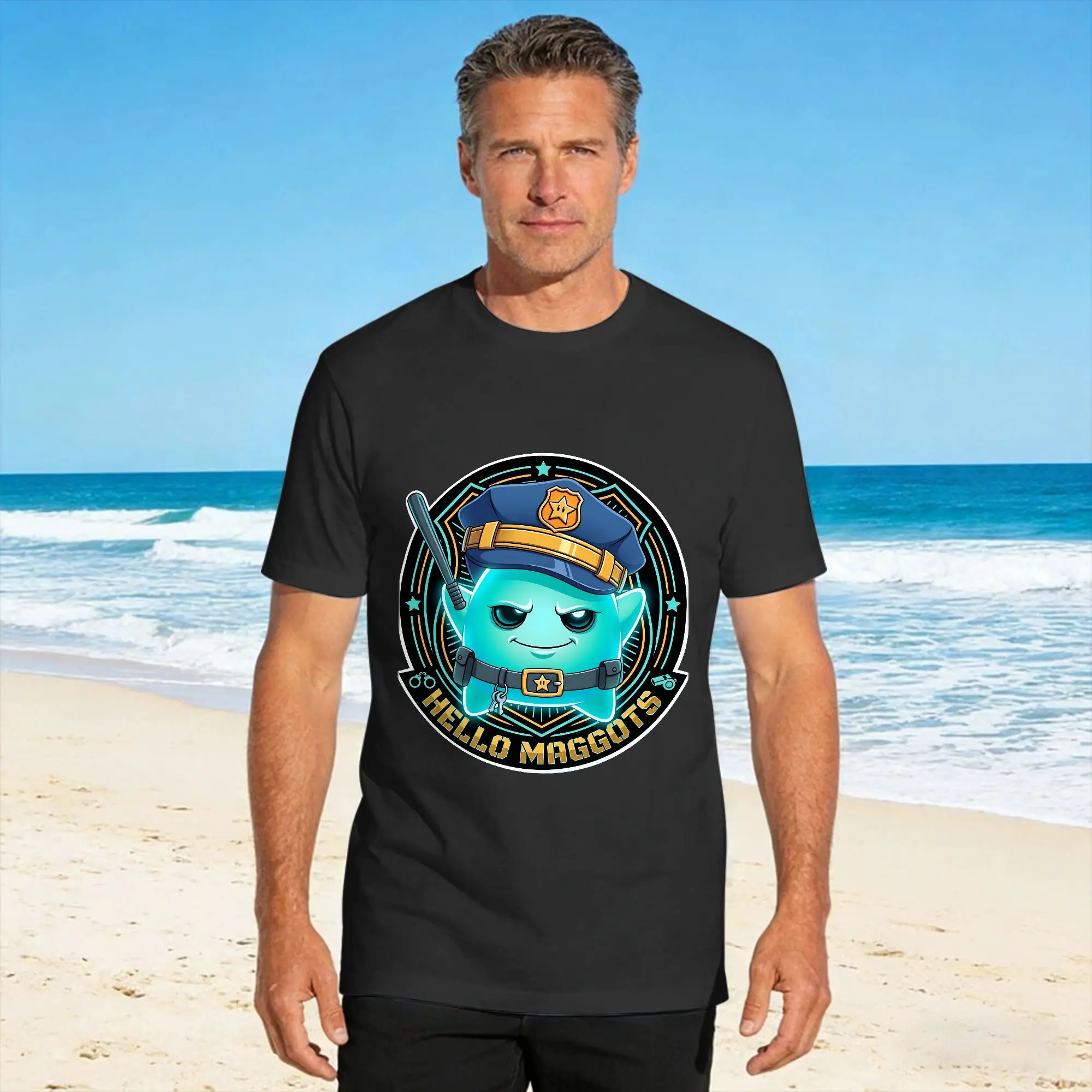 Hello Maggots Lumalee Prison Gaurd T Shirt Summer  Vintage T-Shirts Cotton Novelty Tshirt For Men Custom DIY Top Tees