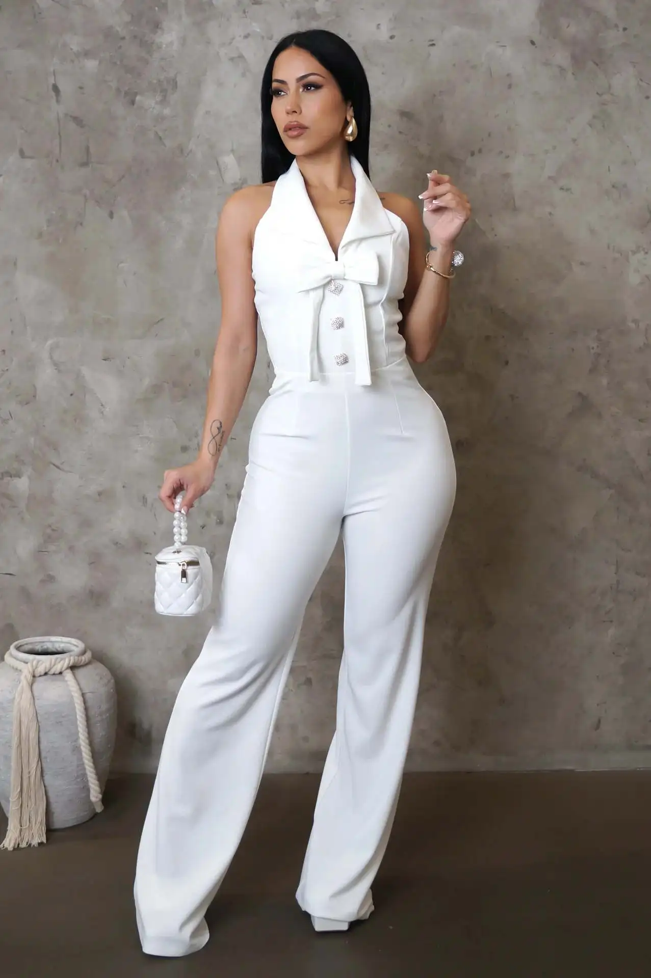 EINY Combinaison une pièce Chic pour femmes, mode Chic, col rabattu, col rabattu, sans manches, jambes larges, Sexy, fête, Club, barboteuse, Y2k Traf