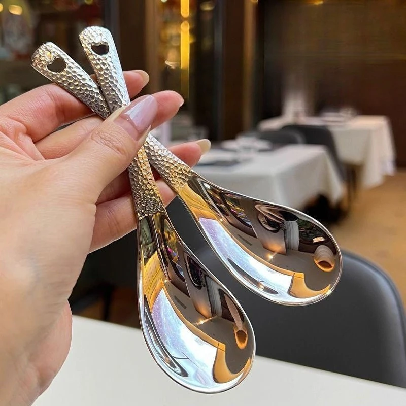Retro-style Hammered Spoon Hammer-patterned Spoon Thickened Household Table Spoon Children's Eating Spoon Dessert Spoon