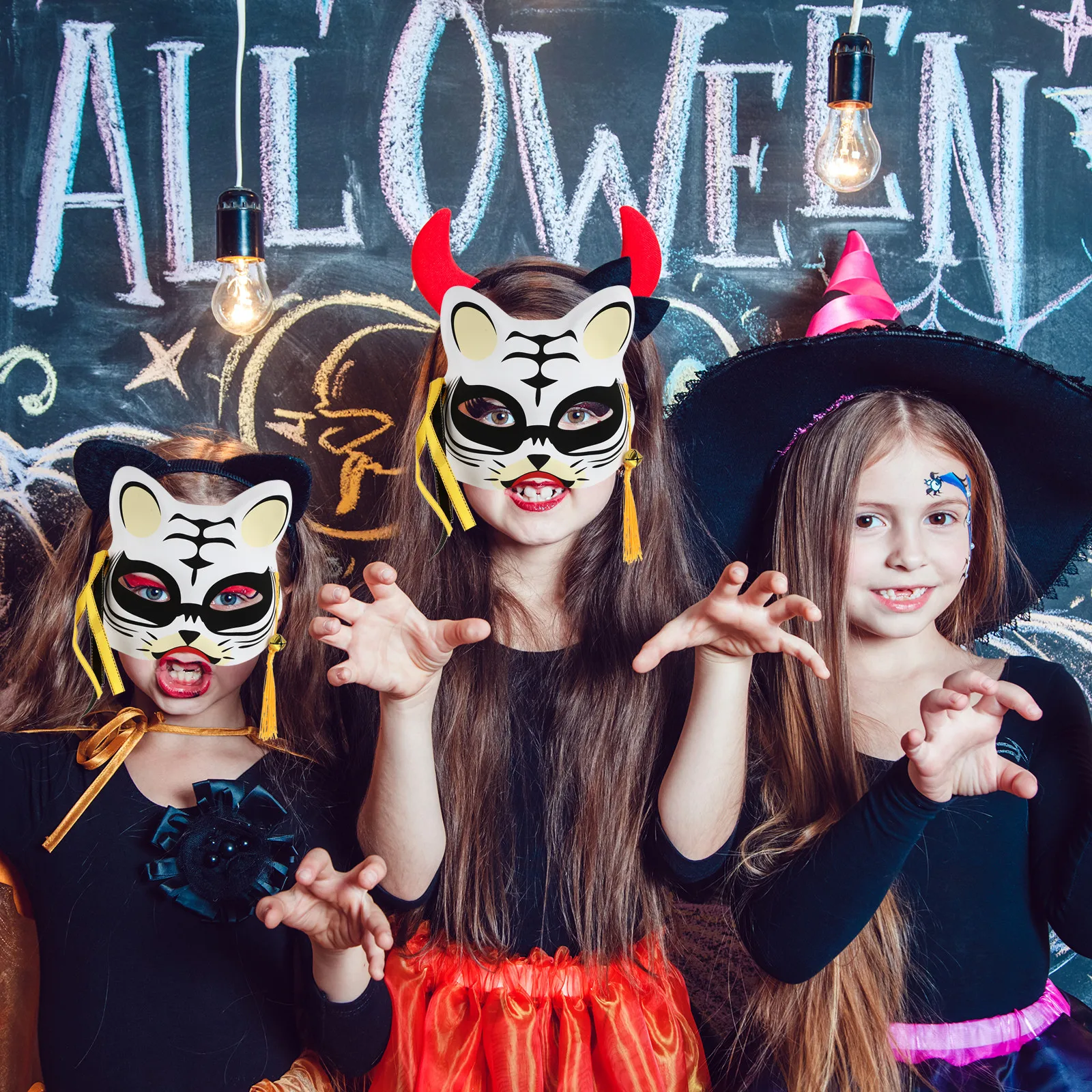 

Tiger Mask White Half Masks Carnival Face Halloween Costumes for Adults Animal Plastic Child