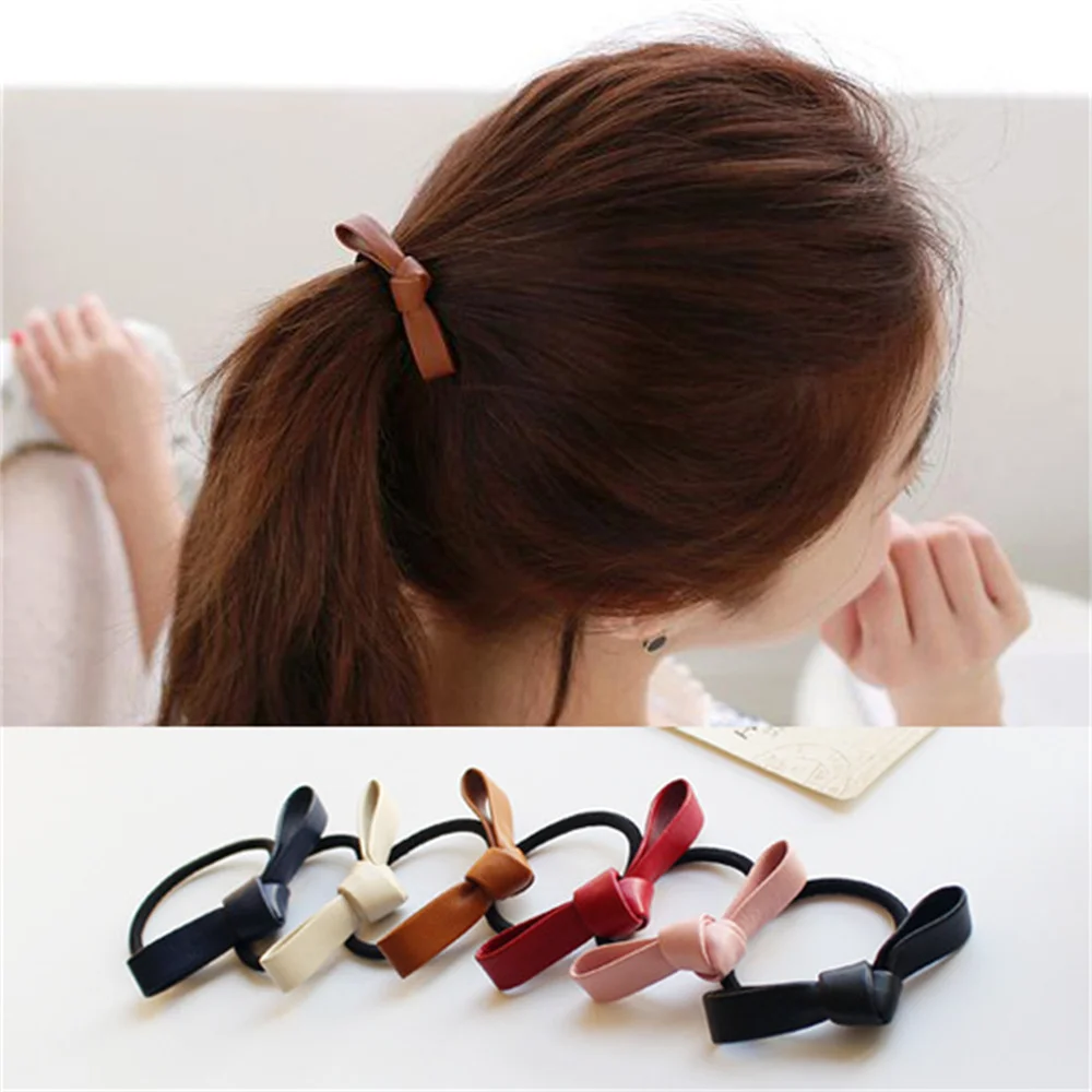 

Simple Bow Elastic Hair Girl Rubber Bands Girls Hand-knotted Leather Bow Ponytail Holders Headband Hair Ropes Hair Accessories