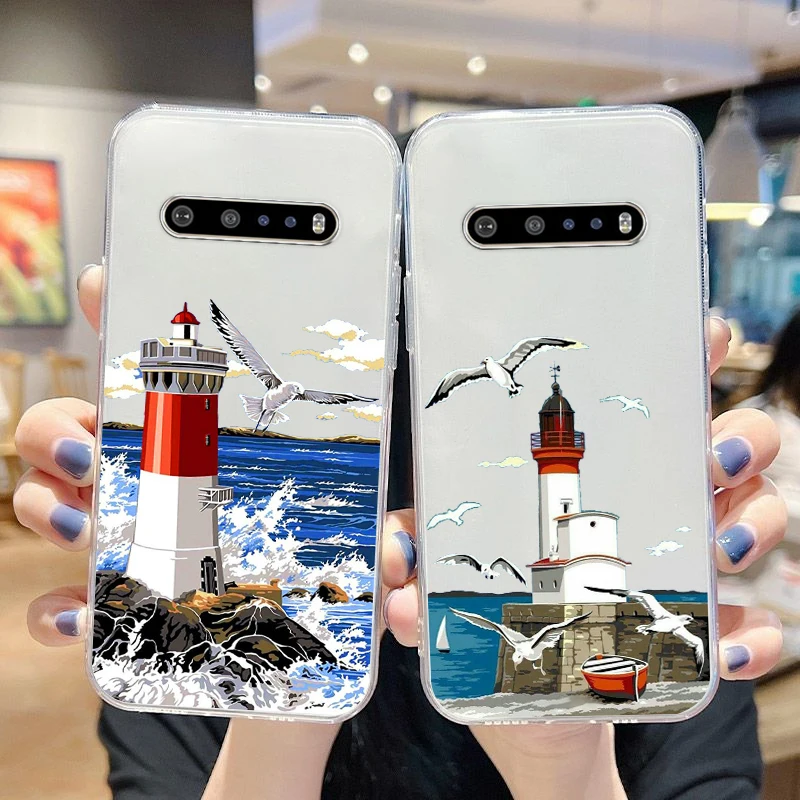 Oil painting coast with seagulls Phone Case For Google Pixel 7 6 Pro 6A 5A 5 LG K92 K42 K22 K71 K61 K51 K41S G8 Transparent