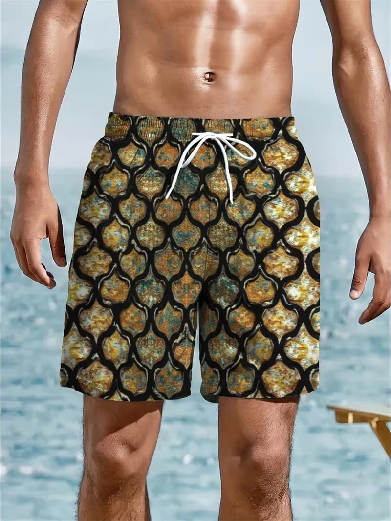 

New Men Fish Scale Print Beach Shorts Gradient Graphic Swim Trunks For Summer Beach Vacations Men Clothing Casual Holiday Shorts