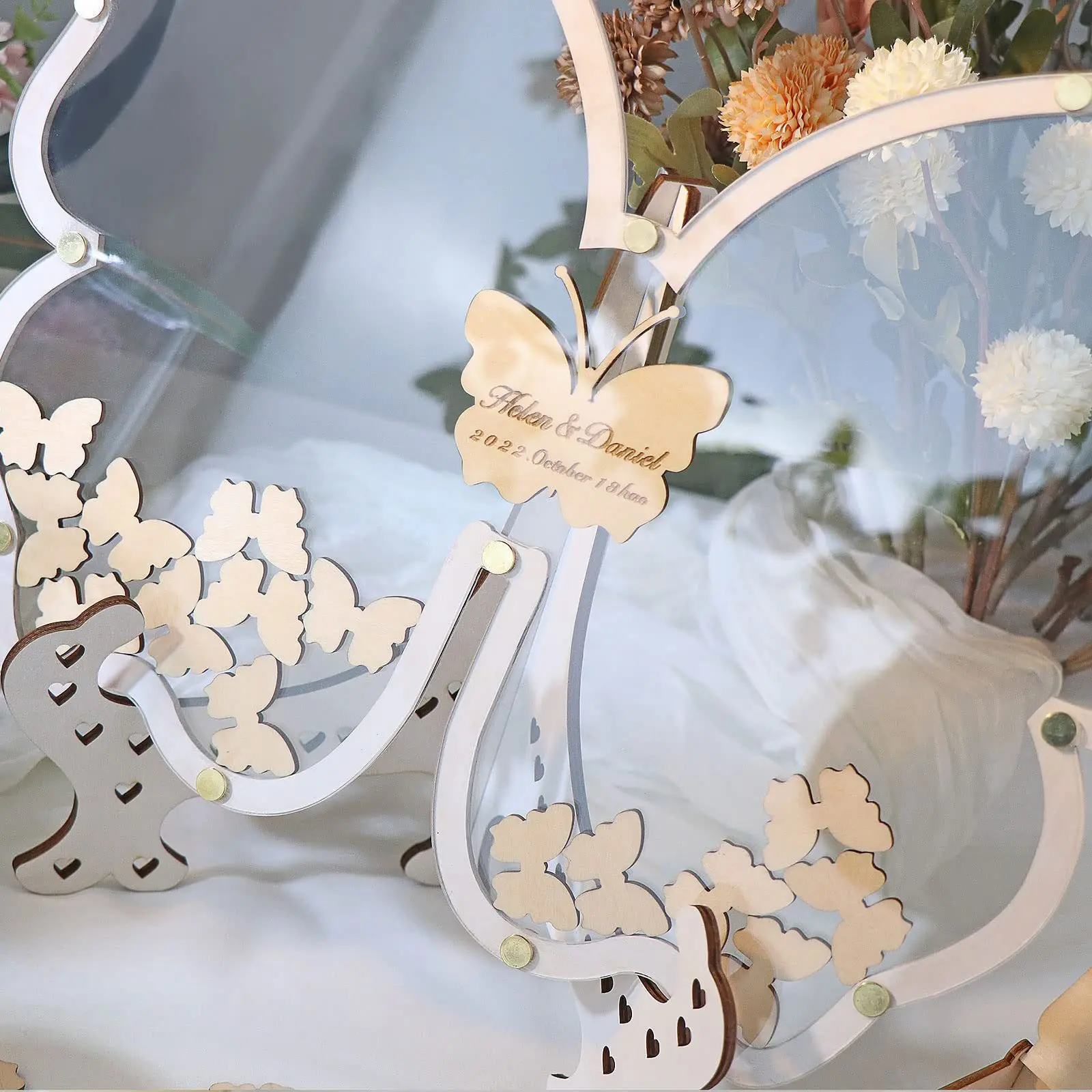 New Wooden Butterfly Signing Desk Wedding Guest Book Party Party Ornament Wooden Ornament