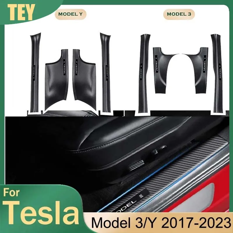 

Auto Door Sill Guard Strip Sticker For Tesla Model 3/Y 2021-2023 Accessories ABS Carbon Fiber Pattern Interior Mouldings