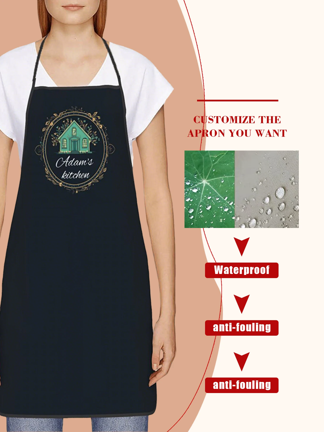 Customized Print Text Men's Kitchen Apron Signature  Kitchen Aprons Home Baking Clothes Merry Christmas