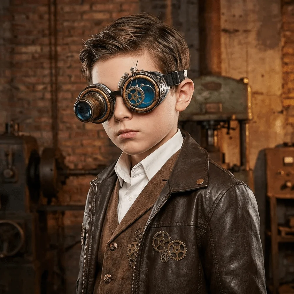 Colored Lenses Steampunk Goggles Detachable Lens Distressed Frame Costume Prop Exquisite Side Magnifier Cosplay Glasses Unisex