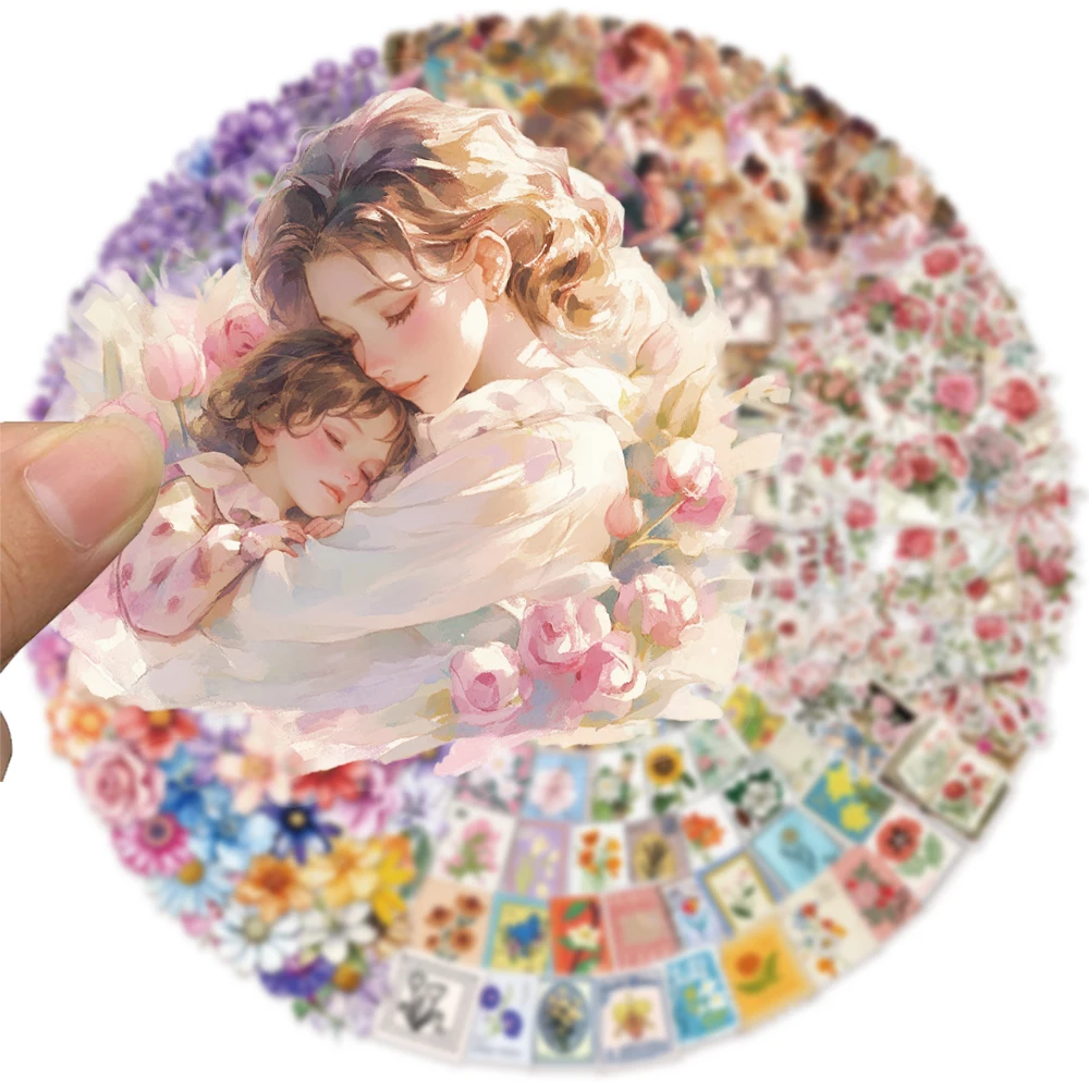 Flower Series 50 Piece Collection PET Material Stickers Retro Envelope Transparent Waterproof Graffiti Decoration DIY