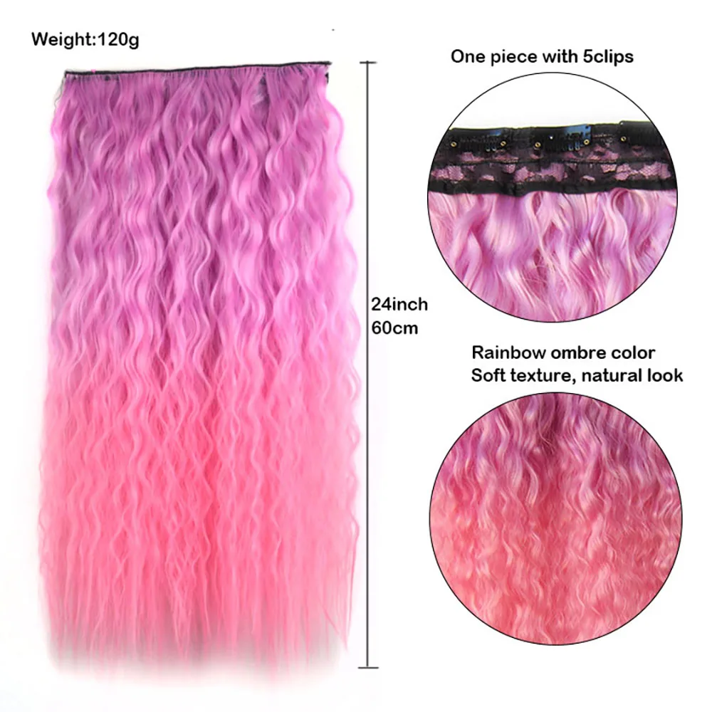 Jeedou Clip in Hair Extension Kinky Curly Hair One Piece 5Clips Blue Rainbow Color Cosplay Props Synthetic Hairpieces For Girls