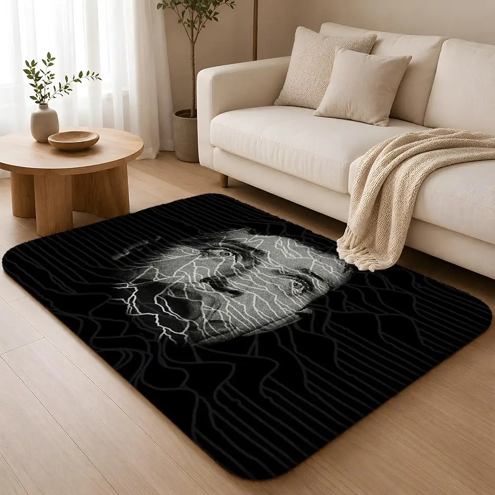 J-Joy DivisionS Rock band Floor Mat Machine Washable Soft Flannel Area Rug, Non-Slip Absorbent Floor Mat for Living Room Bedroom