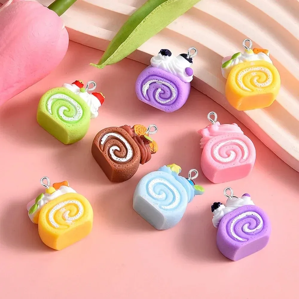 10PCS 21x19mm Roll Cake Flat Back Resin Charms Pendants for Earrings Bracelet Hairpin DIY Decor Accessories - view 2