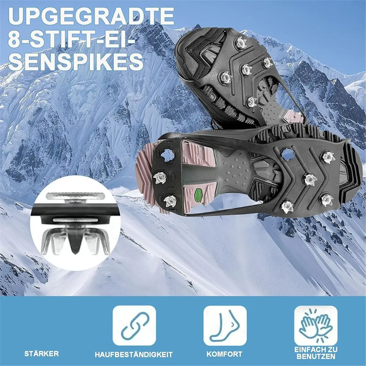 

AT33 Winter Shoe Spikes - Ice Cleats with 8 Stainless Steel Spikes for Enhanced Grip on Ice and Snow L