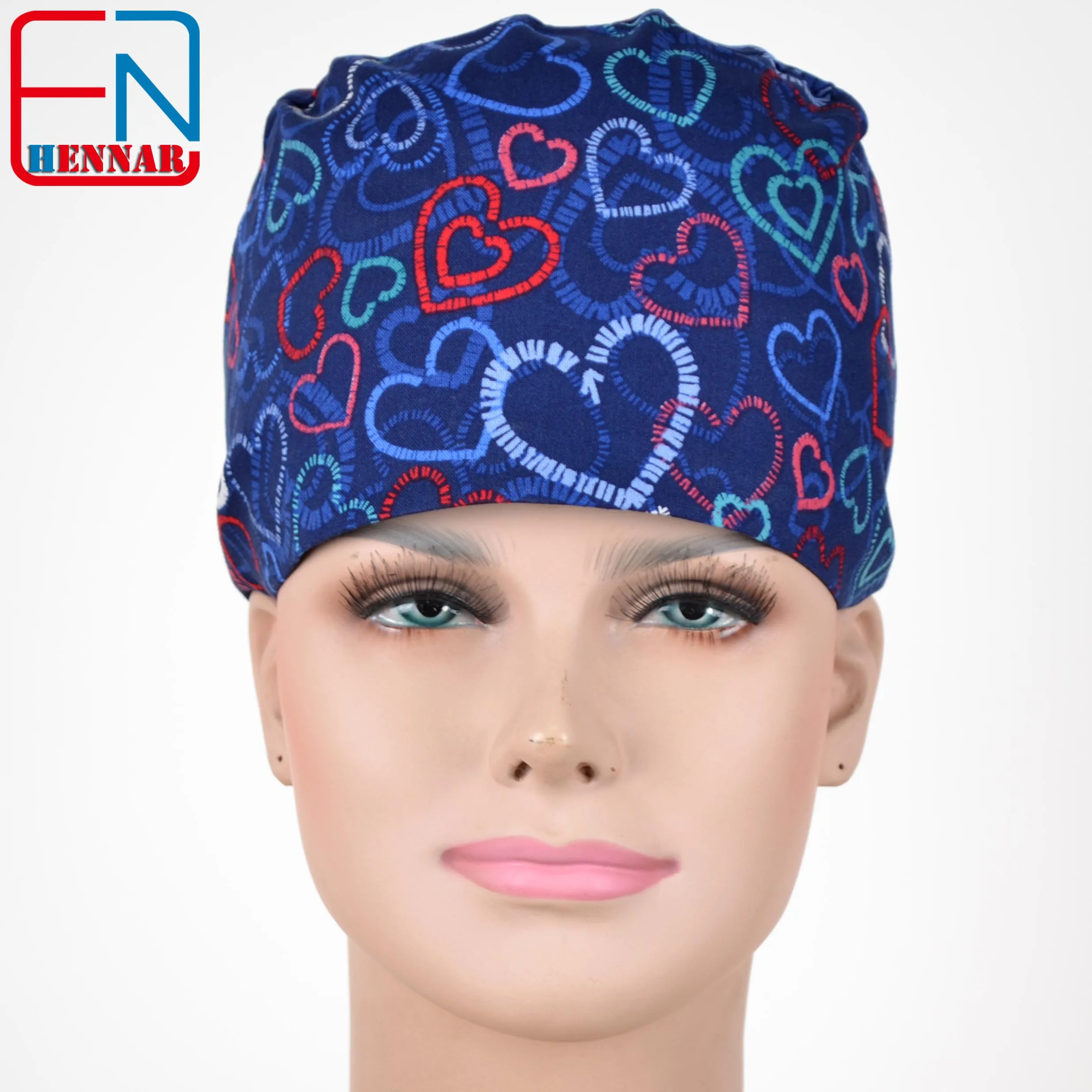 Hennar Medical Scrub Caps in 100% Cotton Two Sizes Doctor Caps Hearts Love and Ribbons