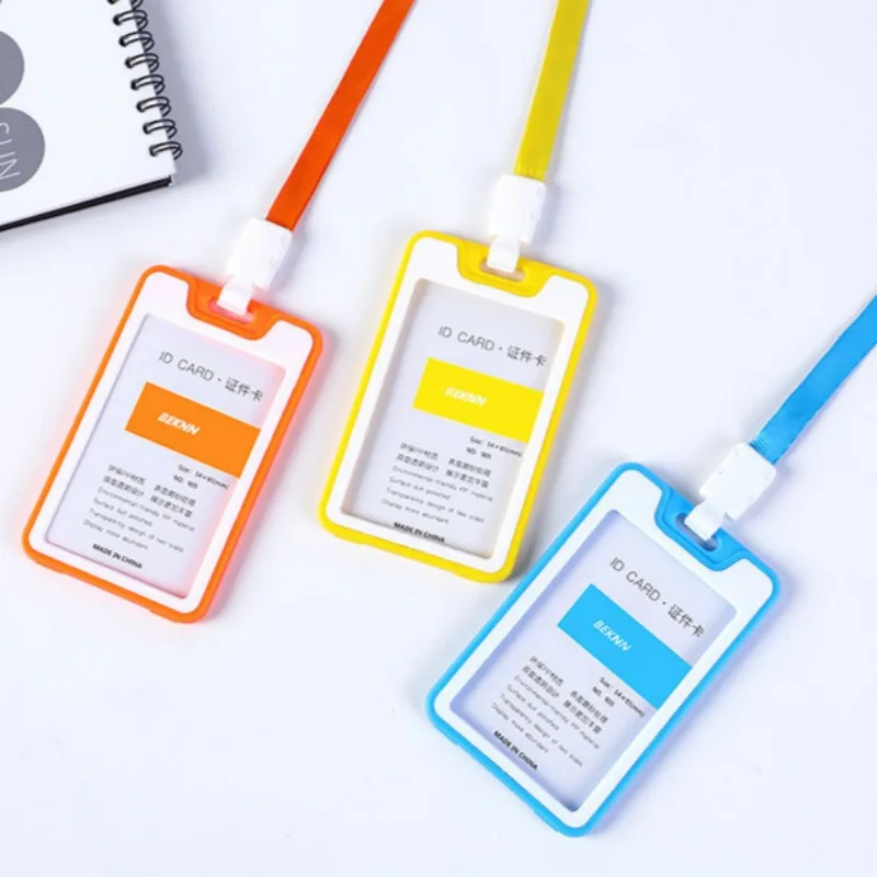 1Set Plastic Badge Holder Double-sided Transparent Working Permit Case for Staff Pass Work Card Covers Exhibition ID Tag Sleeve