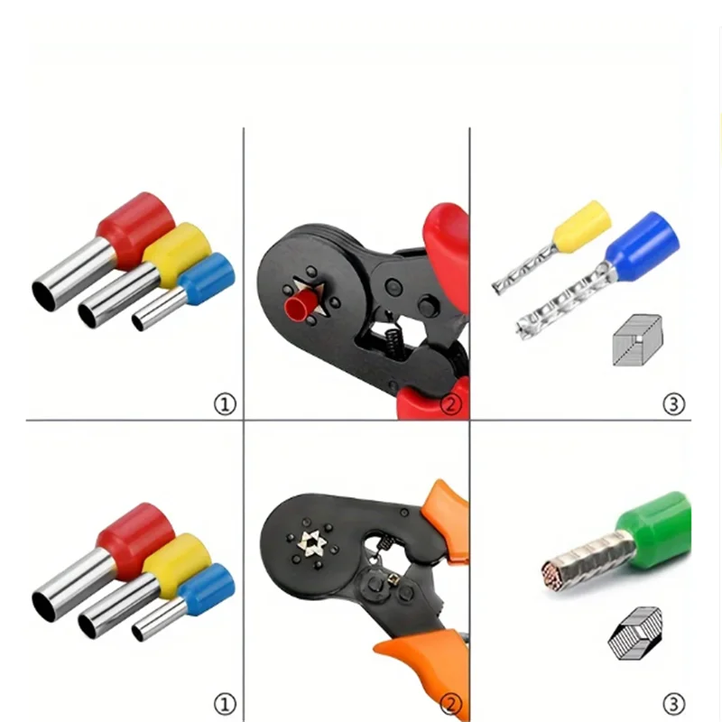 HSC8 6-4 6-6 Self-Adjustable Ratchet Ferrule Crimping Tool Plier 0.25-10mm² Crimper Kit with 400-2000pcs Wire Terminals