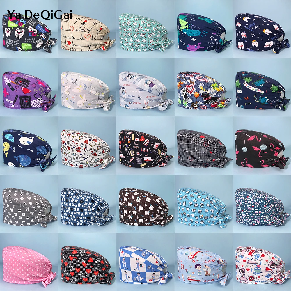 Gorros con estampado de dibujos animados para médicos, médicos, trabajadores de la salud, gorro exfoliante, Clínica de mascotas, esteticista, gorro de enfermería