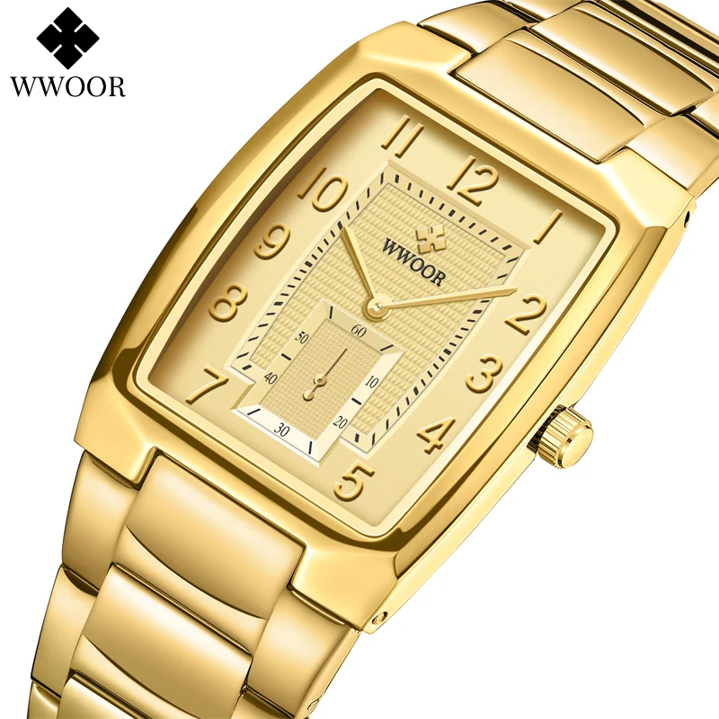 WWOOR Fashion Men Watch Top Luxury Brand Square Watches For Men stainless steel Waterproof Quartz Clock Original WristWatch Male