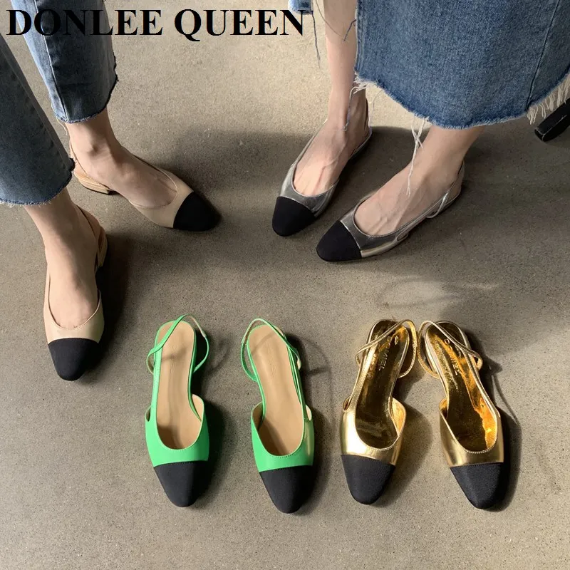 Classic Elegant Mixed Color Slingback Sandals Women Elastic Band Back Strap Flat Ballet New Design Shoes Brand Mule Office Mujer