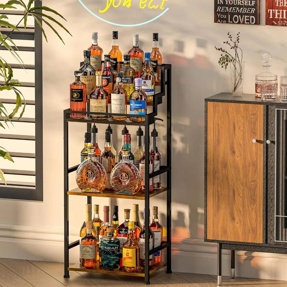 Tiered Home Bar Cabinet with Stepped Design, Large-Capacity Wine Rack for Living Room Storage