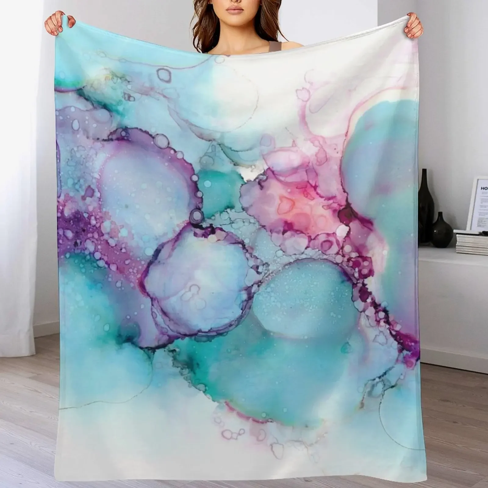 Dreamy pastel bubbles | alcohol ink art Throw Blanket Travel Size Cozy Blanket for Plane Train