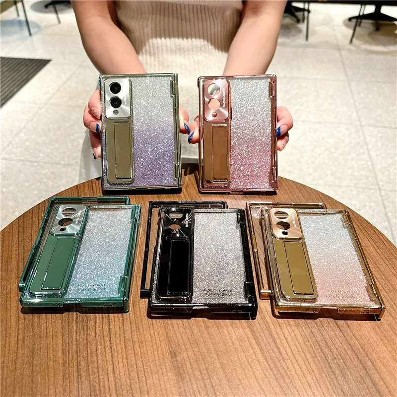 Plating Gradient Glitter Protection Case For Samsung Galaxy Z Fold 8 Ultra 7 6 Fold8 5G Bracket Holder With Screen Glass Cover