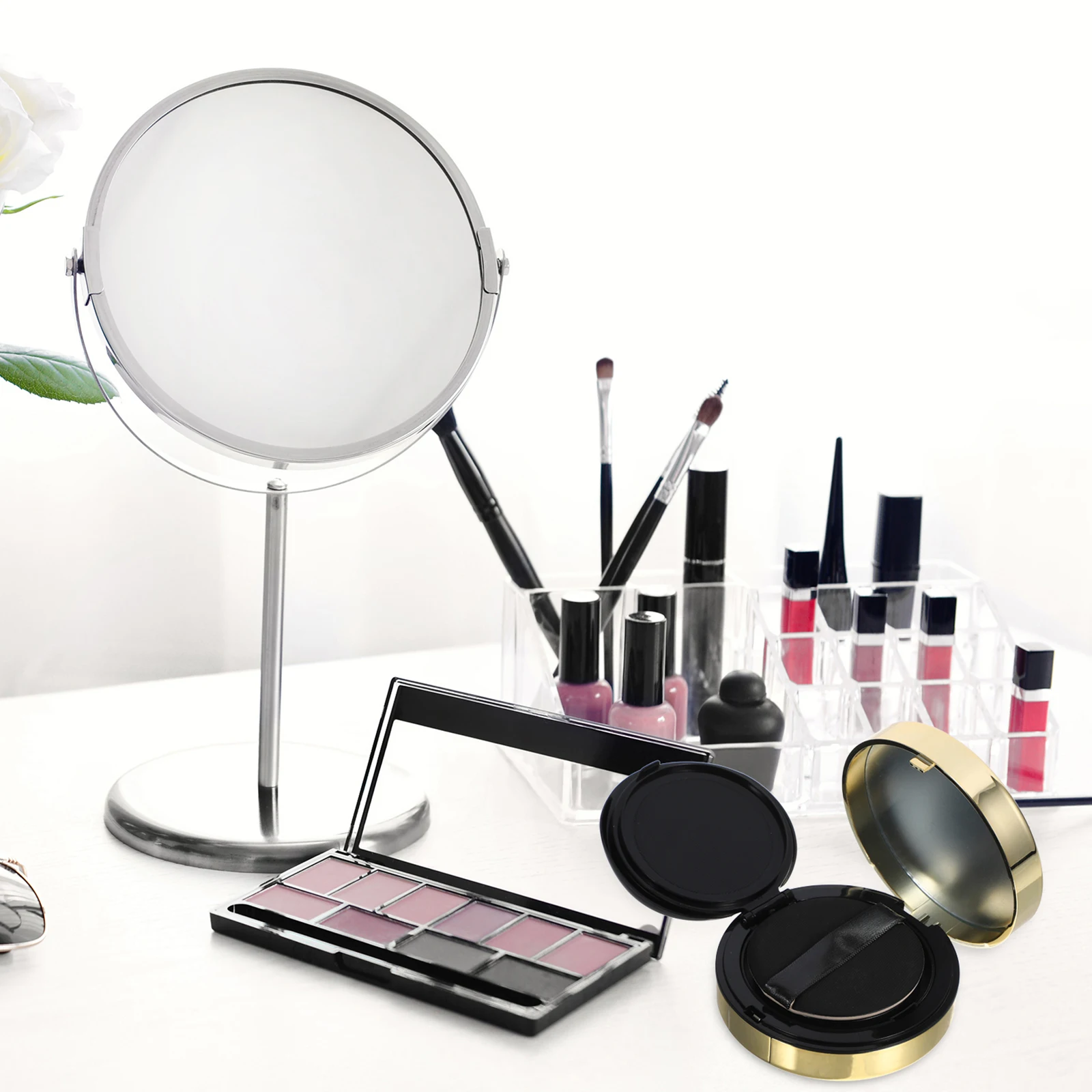

Empty Round Black Two-Layers Refillable Container Mirror Makeup Compact Suitable for Eyeshadow Lip Balm Blusher Pressed Powder