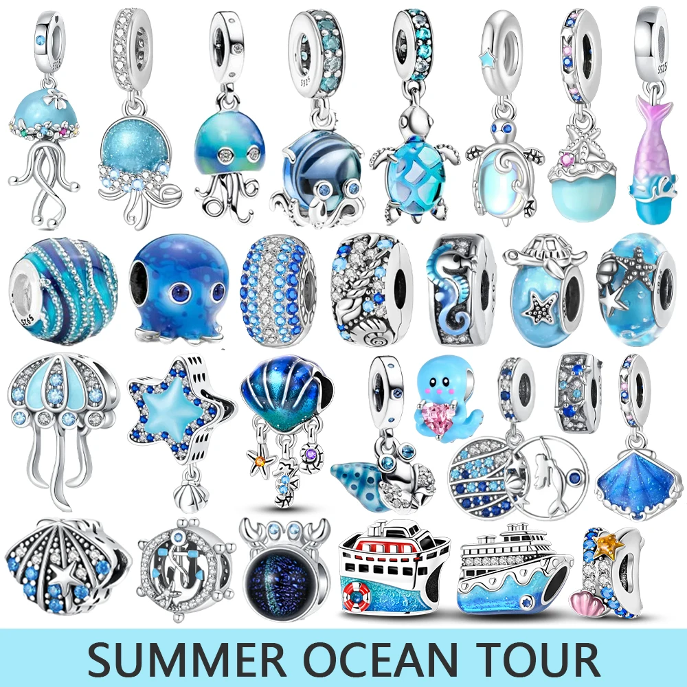 925 فضة الأزرق المحيط سلسلة مطرز سحر قلادة صالح للعلامة التجارية سوار ذاتي الصنع النساء مجوهرات صديقة الهدايا