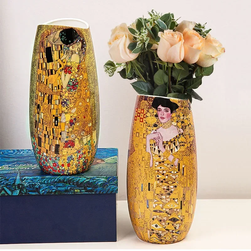 Gustav Klimt Ceramic Vase Light Luxury klimt Kiss Flower Vase for Wedding Birthday Gifts Office Home Decorative Vase