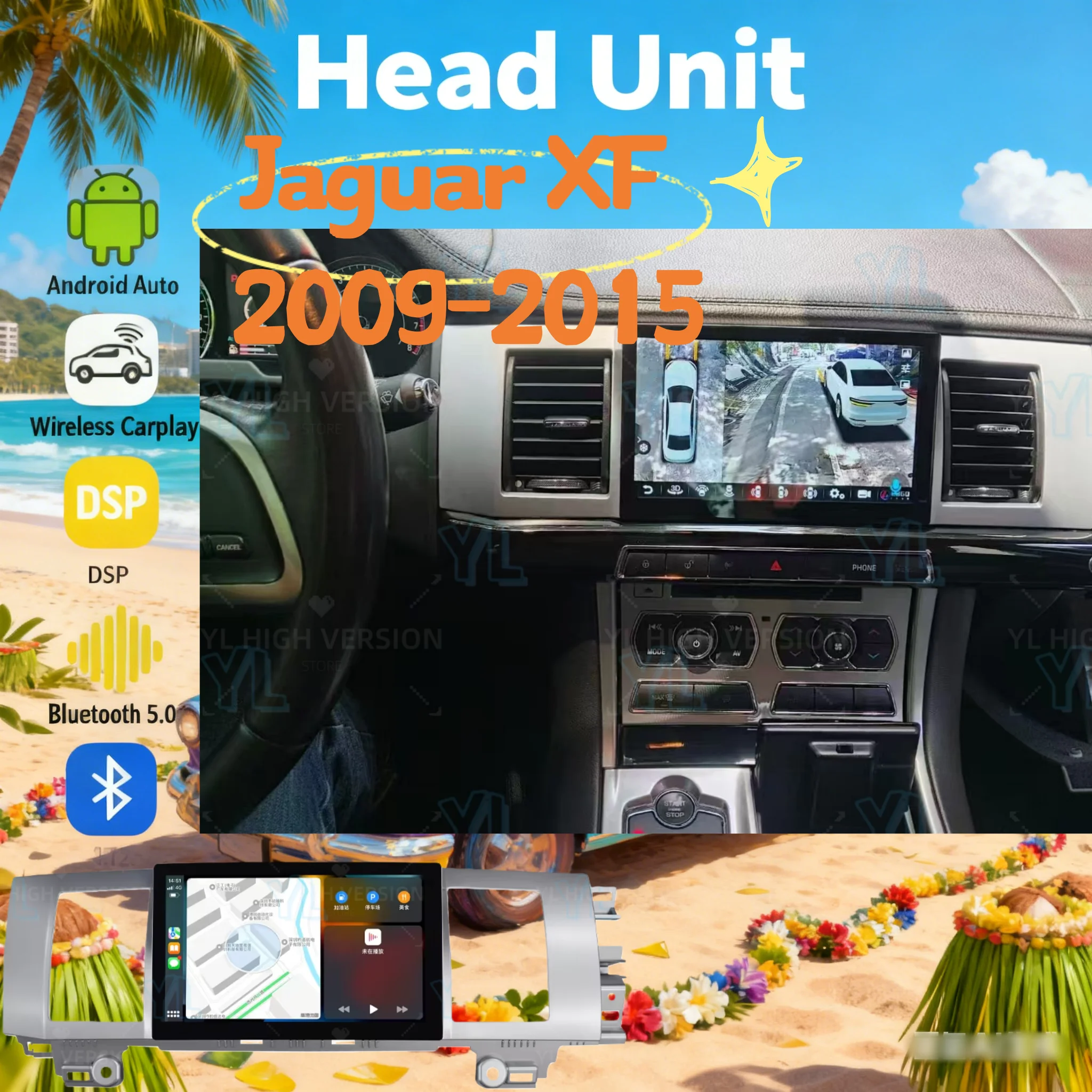 

R Автомобильное мультимедийное видео для Jaguar XF 2009-2015 GPS-навигация BT 9-дюймовый Android 13 256 ГБ Автомобильный радиоприемник DSP Carplay QLED Экран 4G BT