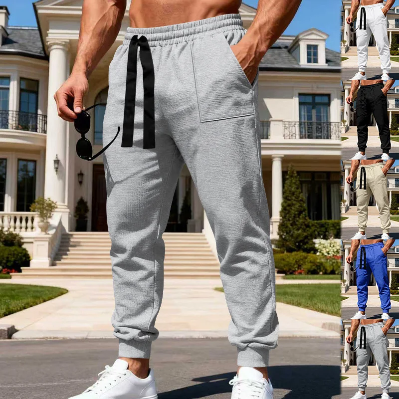 

2025 New Men Waffle Pattern Loose Casual Sport Sweatpants Breathable Cuffed Trousers Multiple Colors Sizes Optional