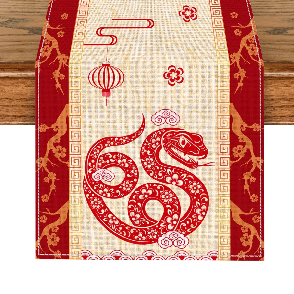 Double Snake Chinese New Year Linen Table Runner Happy New Year's Day Decorations For Home Spring Festival Supplies Table Flag