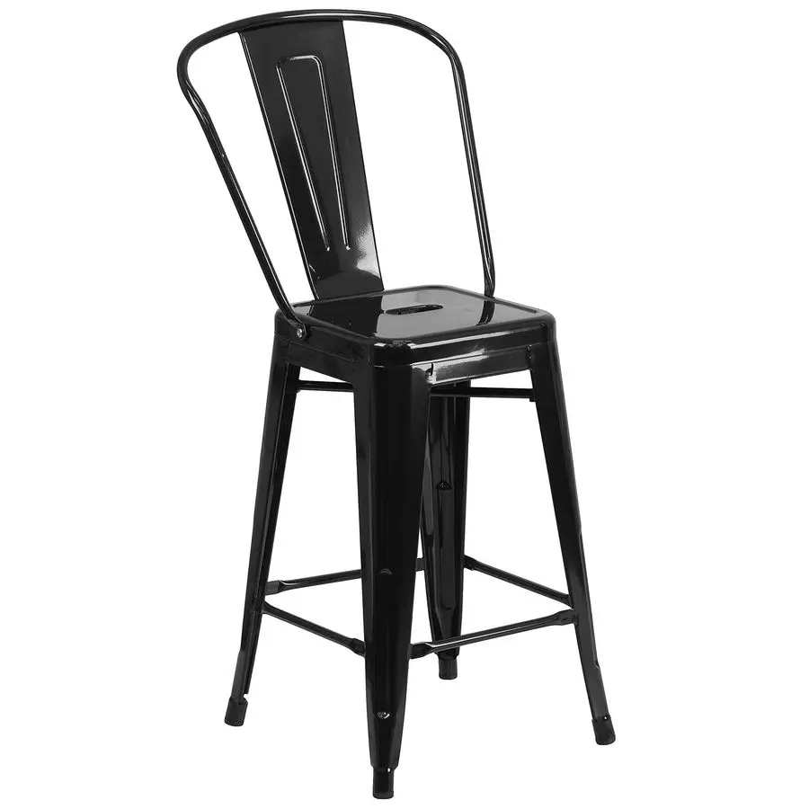 

Commercial Grade 24 High Black Metal IndoorOutdoor Counter Height Stool with Removable Back