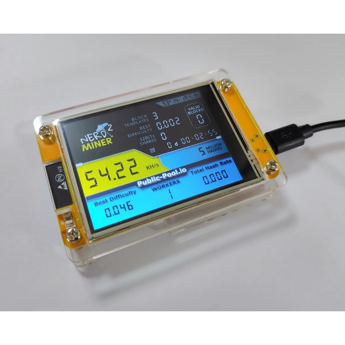 2.8 Inch ESP32-2432S028R NerdMiner V2 Hashrate, Smart Display, Crypto Solo, Lottery, Nerd Miner, Bitcoin Miner, 49 k/S