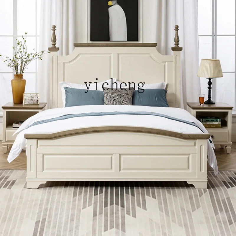 A22 American Bed Flush Edge Master Bedroom Double Bed All Solid Wood Red Oak Two-color European Princess Wedding Bed