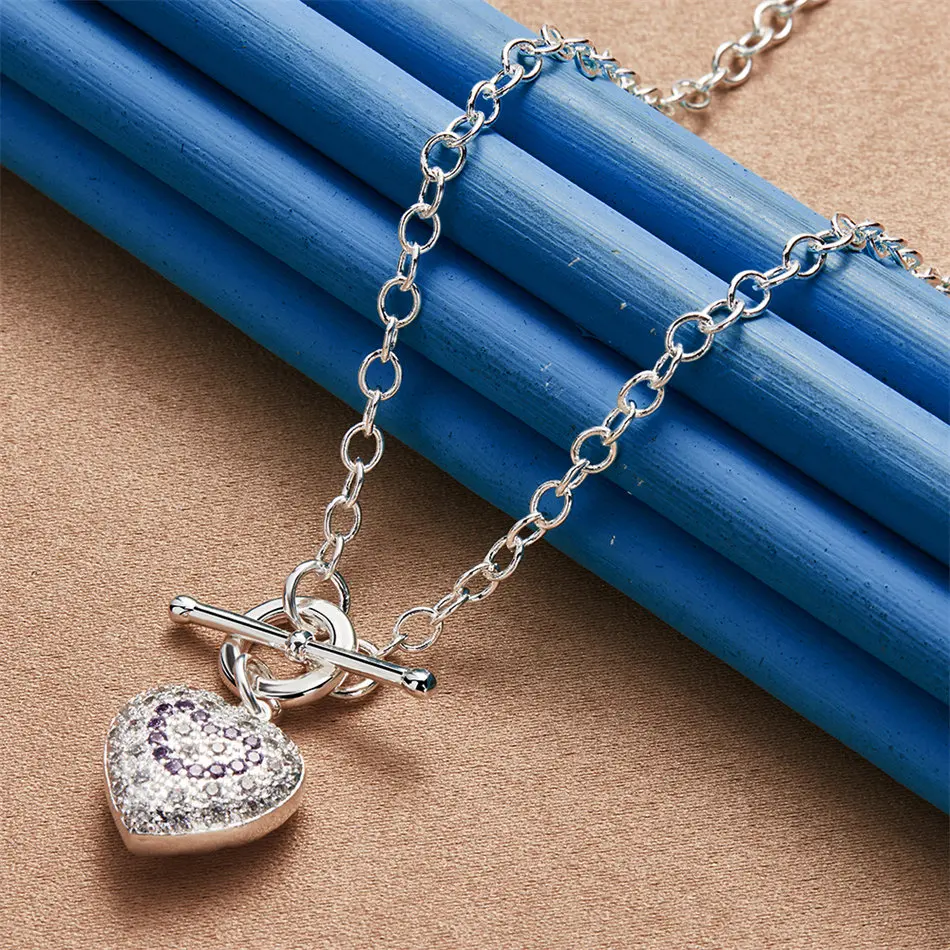 925 Sterling Silver Exquisite Heart Shape Zircon Necklace Women Fashion Party Engagement Gift Accessories
