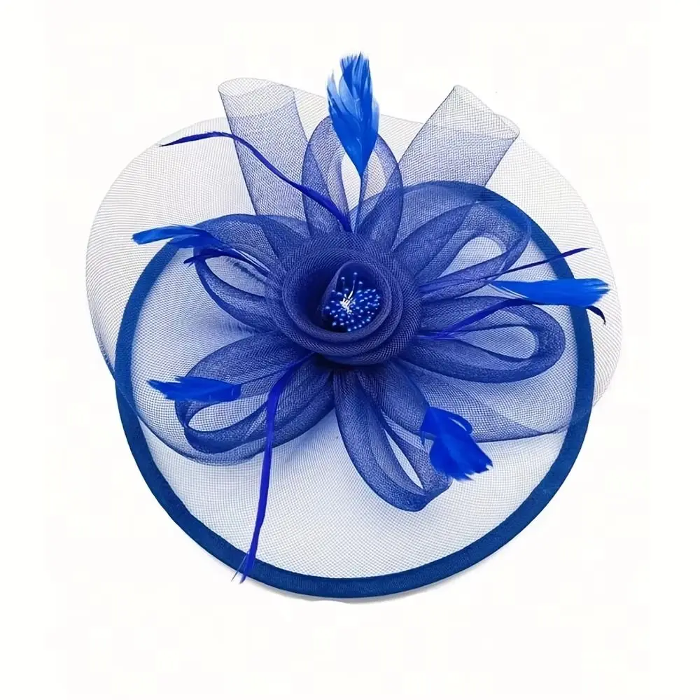 Haarspange, exquisiter Feder-Fascinator-Hut, französischer Netz-Tee-Party-Hut, Blumen-Schleife, Braut-Kopfschmuck, Tanzshow – Detail 2