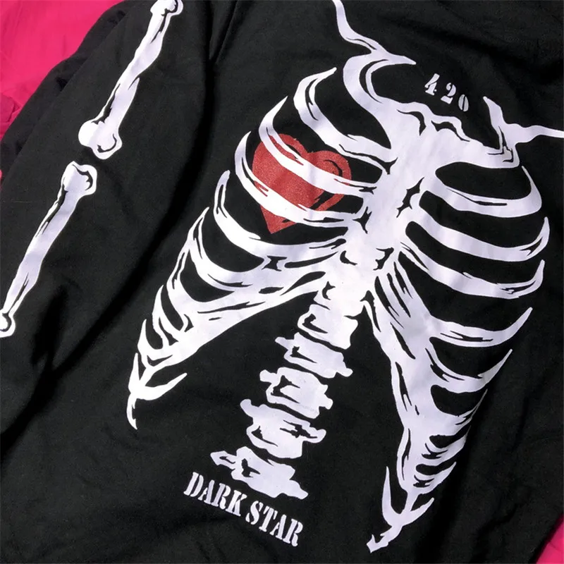 

Grunge Gothic Hoodies Punk Aesthetic Skeleton Skull Print Y2k Zip High Streetwear Sweatshirt Women Men Casual Loose Coat Jackets