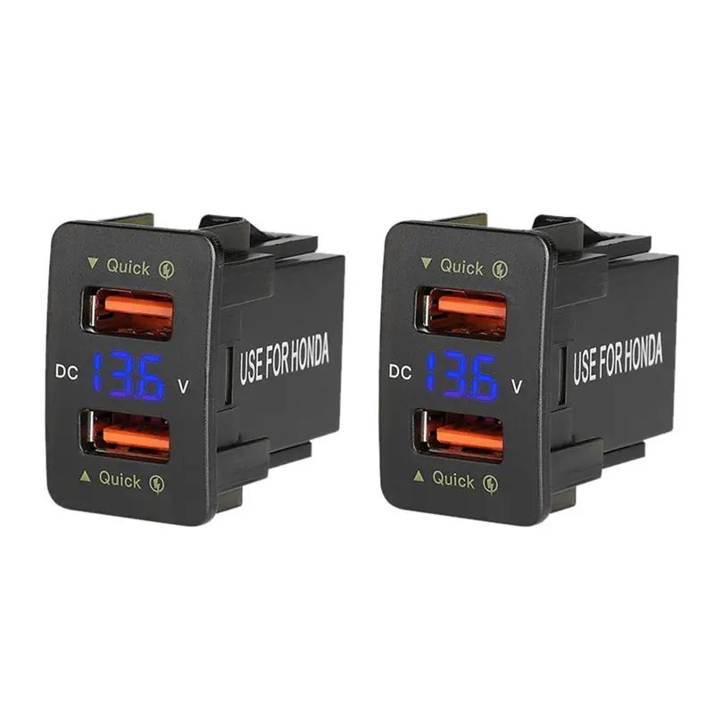 

2X 36W Fast Car QC3.0 Dual USB Fast With Blue Voltage Waterproof Mobile Phone For Honda-T61C