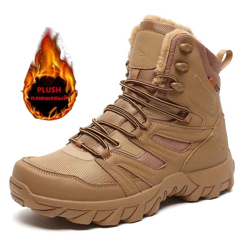 

New Winter Men's Work Boots Thick Warm Plush Snow Boots Outdoor Anti-Slip Hiking Boots High Top Men Motorcycle Boots Ankle Boots